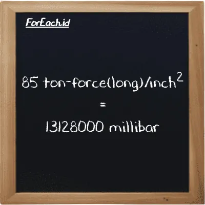 85 ton-force(long)/inch<sup>2</sup> is equivalent to 13128000 millibar (85 LT f/in<sup>2</sup> is equivalent to 13128000 mbar)